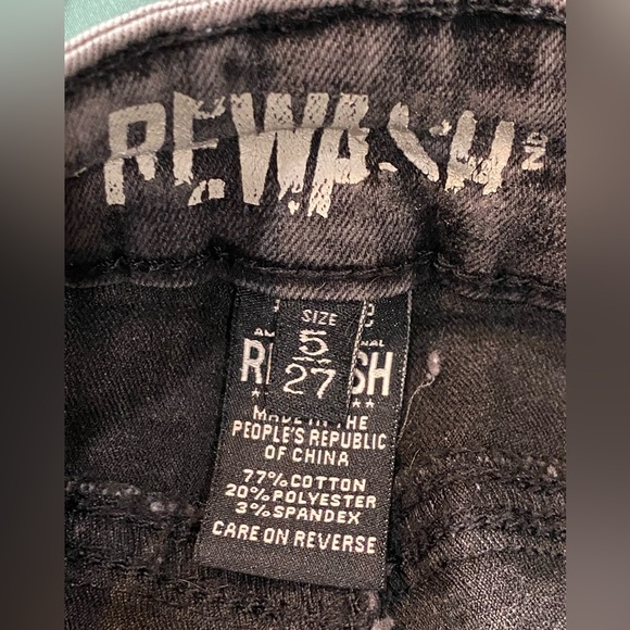 REWASH Brand Jeans Womens 5/27 Black Skinny Distressed Raw Hem Stretch Denim - Picture 12 of 16